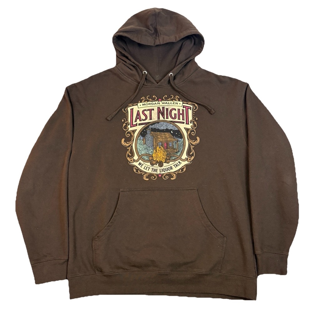Morgan Wallen Last Night Tour‎ Hoodie Brown We Let Liquor Talk Country Music L